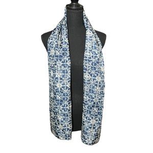 Scarf 100% Silk Blue & White Batik Style Snowflake Design